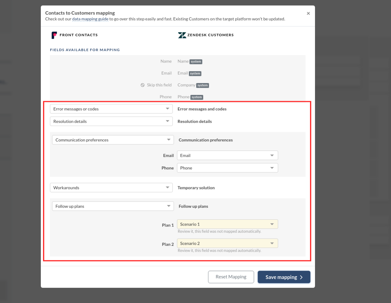 Contect custom field mapping