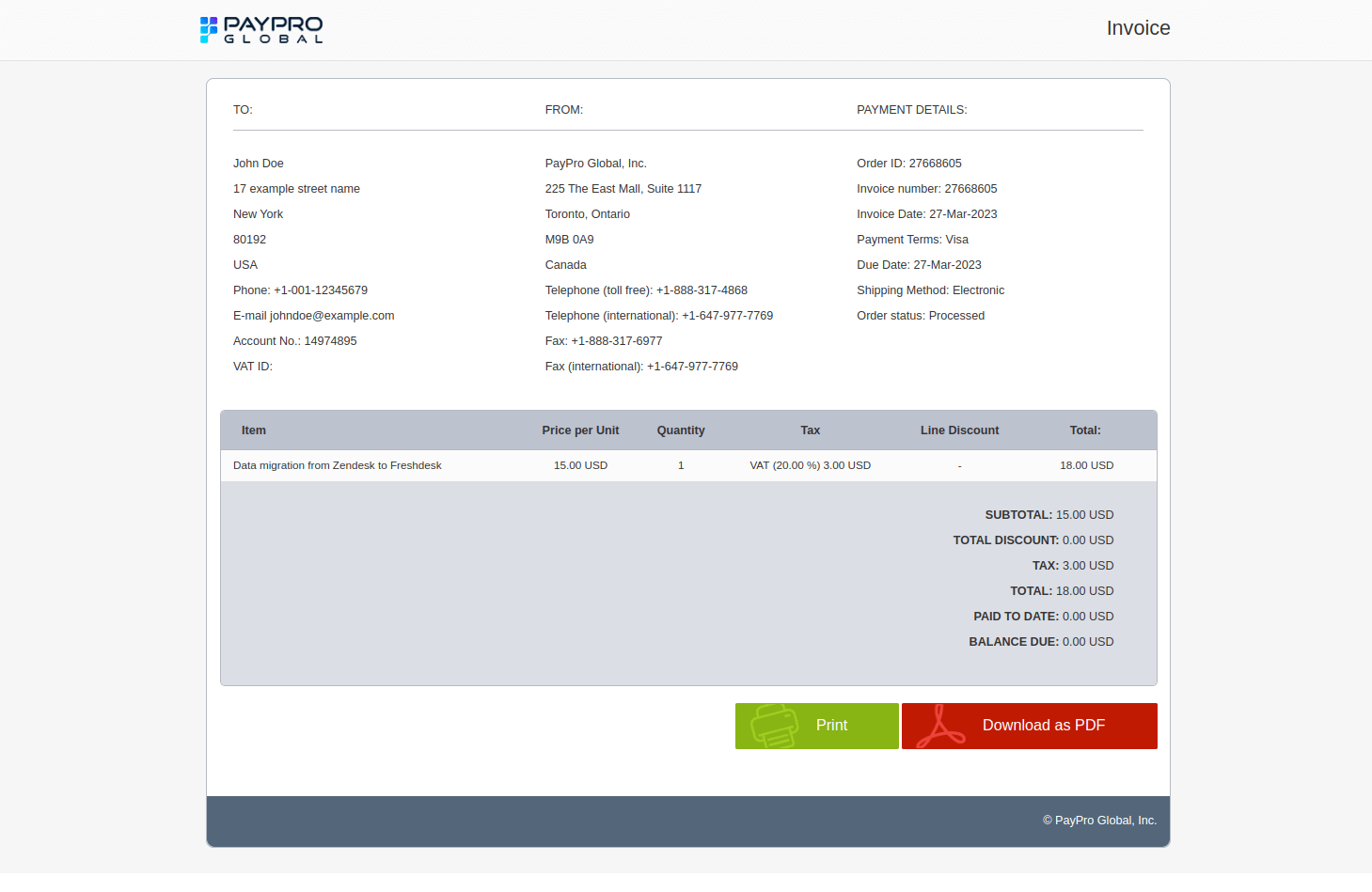 Example of Invoice